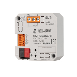 INTELLIGENT ARLIGHT Модуль управления шторами KNX-502-72-IN (BUS, 2x8A) (IARL, IP20 Пластик, 3 года)