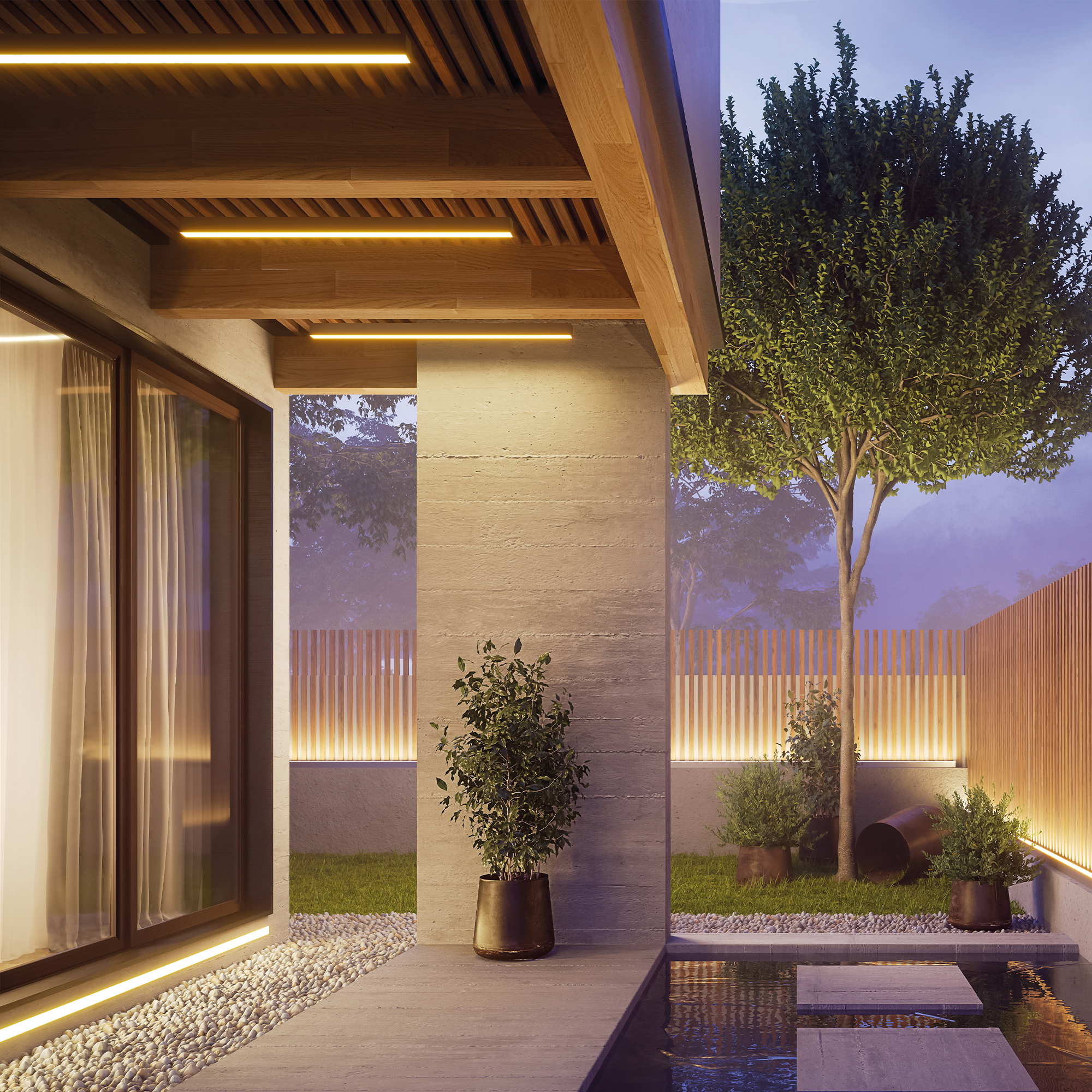 Линии света - современный дизайн придомовой территории