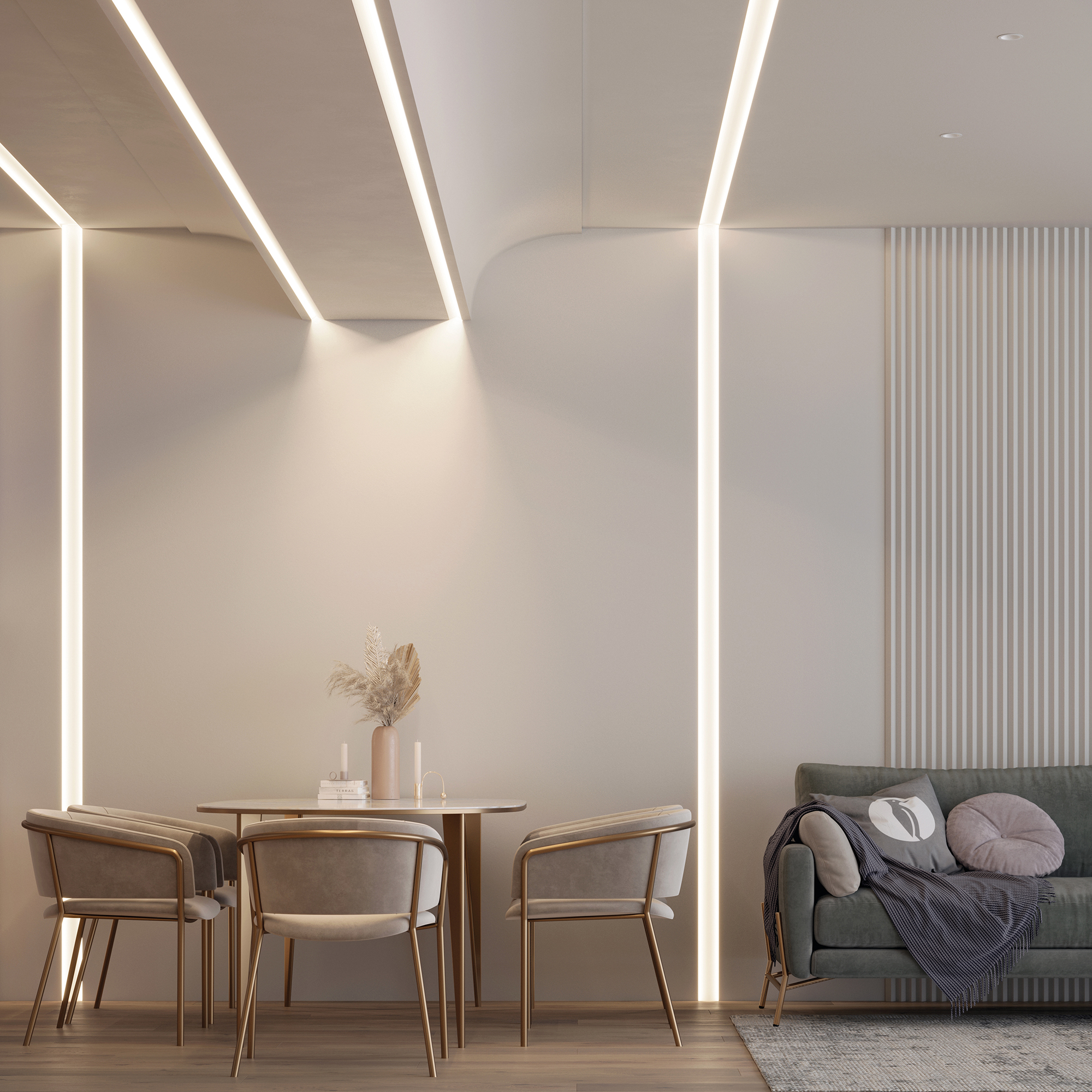 Студия с зонированием линиями света